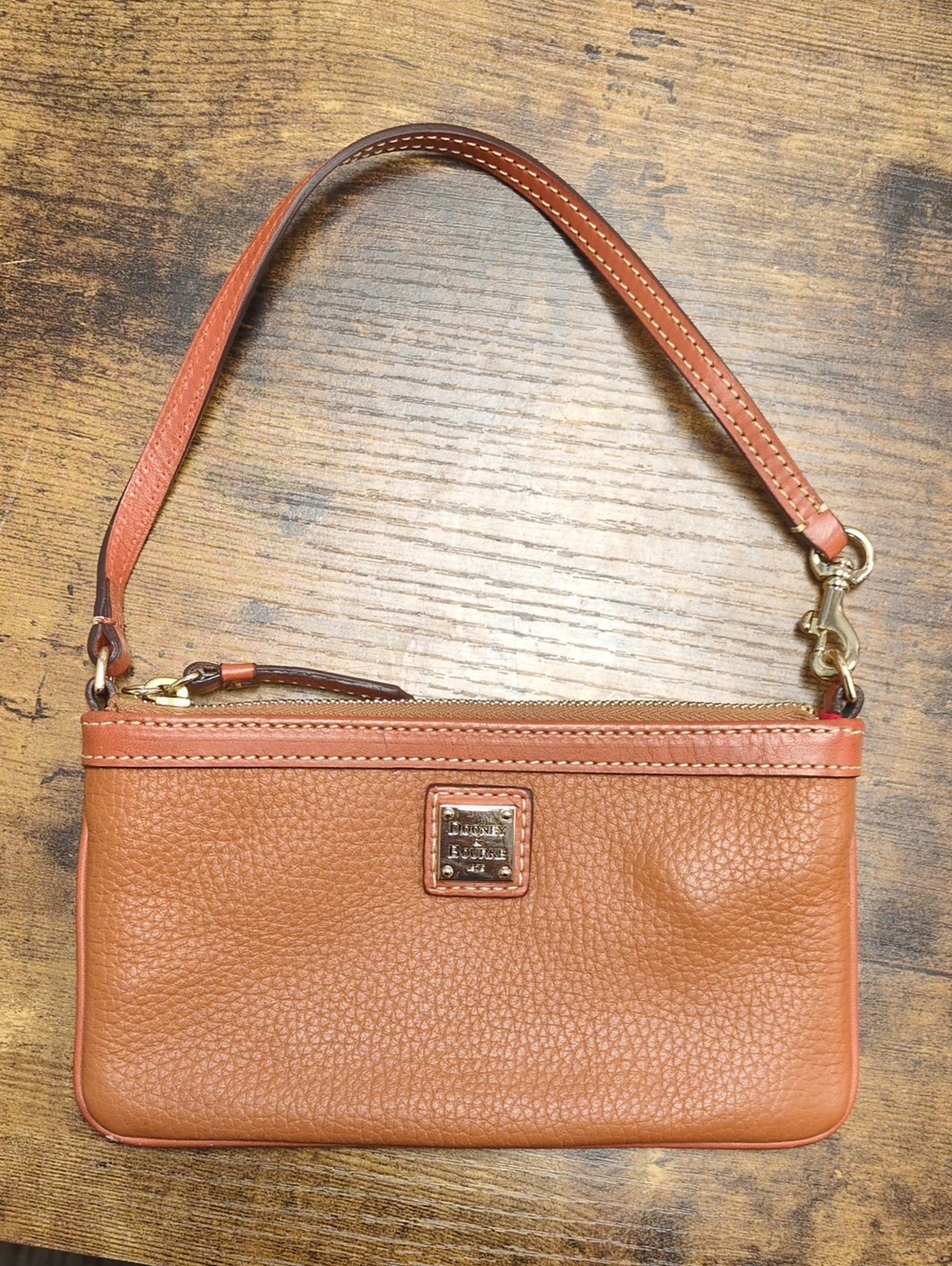 Dooney & Bourke Pebbled Leather Wristlet — Cognac Brown